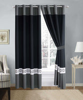 2 Pieces Elegant Embroidered Curtains - Black & Grey